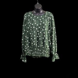 LIMITED TIME MARKDOWN Adrianna Papell Long Sleeve Polka Dot Shirt Green size M